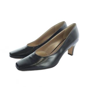 WOMAN & MYSELF パンプス スクエアトゥ ロゴ レザー 23.5cm 黒 ブラック GY19