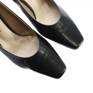 GINZA Kanematsu WOMAN & MYSELF パンプス スクエアトゥ ロゴ レザー 23.5cm 黒 ブラック GY19