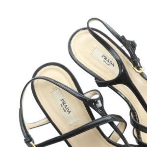 PRADA サンダル エナメル ウェッジソール ロゴ 38 25cm 黒 ブラック GY19 /MQ OH