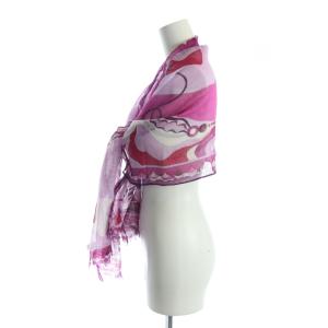 Emilio Pucci 大判ストール スカーフ 麻 リネン ロゴ プッチ柄 総柄 紫 ピンク GY19 /MQ