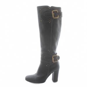 Chloe パディントン ロングブーツ レザー ハイヒール ベルト スタッズ 35.5 22.5cm 黒 ブラック