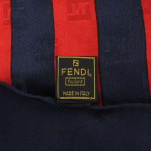 FENDI スカーフ 大判 絹 シルク ズッカ柄 ストライプ ロゴ 紺 ネイビー 赤 レッド /XZ GY19