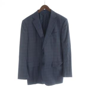 テーラードジャケット 長袖 総裏地 チェック ネーム刺繍入り 紺 ネイビー GY44 /MQ