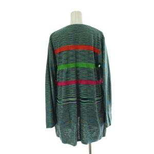 MISSONI ニットカーディガン 44 緑 グリーン マルチカラー ボーダー柄 ノーカラー 長袖 ハーフ丈 トップス