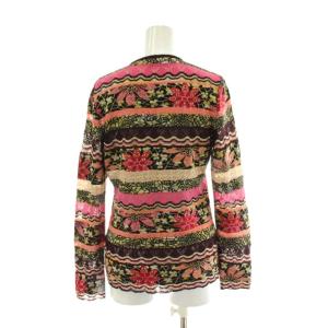 MISSONI ニットカーディガン 絹 シルク 42 茶 ブラウン マルチカラー 花柄 ストライプ柄 長袖 トップス 113641