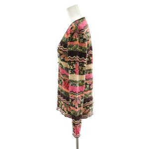 MISSONI ニットカーディガン 絹 シルク 42 茶 ブラウン マルチカラー 花柄 ストライプ柄 長袖 トップス 113641
