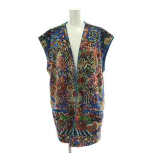 ベスト S 青 ブルー マルチカラー ノースリーブ 総柄 Vネック トップス /PP GY44