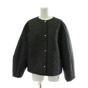 23AW エンブロイダリー キルト ショート ジャケット 上着 38 黒 ブラック ノーカラー 長袖 金ボタン