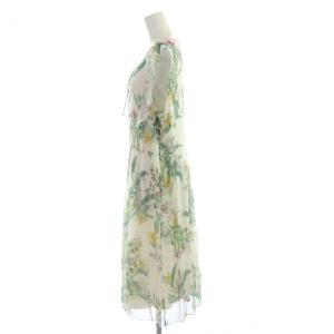 Max Mara Studio MaxMaraStudio ワンピース ノースリーブ ひざ丈 シルク フリル 花柄 総柄 白 ホワイト 緑 グリーン /MW GY64