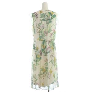 Max Mara Studio MaxMaraStudio ワンピース ノースリーブ ひざ丈 シルク フリル 花柄 総柄 白 ホワイト 緑 グリーン /MW GY64