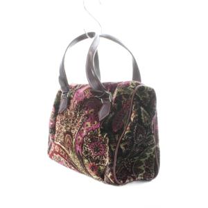ETRO ハンドバッグ ベロア 紫 緑 ピンク ペイズリー柄 光沢 総柄 GY64 /RI OS