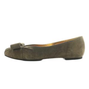 Salvatore Ferragamo パンプス フラットシューズ スエード リボン 6.5 24.0cm グレージュ /MI GY64