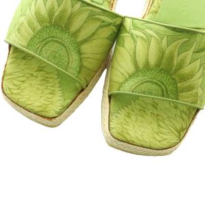Salvatore Ferragamo サンダル スクエアトゥ エスパドリーユ 花柄 5.5 23.0cm 黄緑 46986 /MI GY64