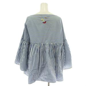 MAX MARA WEEKEND LINE シャツ ブラウス 長袖 フレアスリーブ ボーダー柄 蝶 刺繍 42 青 ブルー 白 ホワイト /XZ GY64