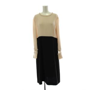 ワンピース 46 ピンク 黒 ブラック フリル レース 切替 ひざ丈 /PP GY64