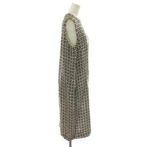 S Max Mara ワンピース ノースリーブ ひざ丈 クルーネック 総柄 42 黒 ブラック 白 ホワイト 赤 レッド /XZ