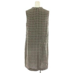 S Max Mara ワンピース ノースリーブ ひざ丈 クルーネック 総柄 42 黒 ブラック 白 ホワイト 赤 レッド /XZ