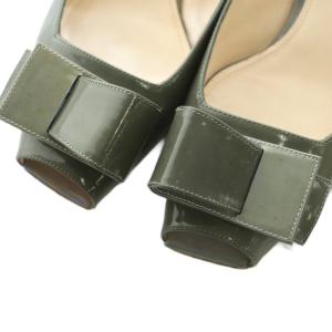 GIORGIO ARMANI パンプス オープントゥ リボン エナメル 36 23.0cm グレー XGDM22 /MI GY64