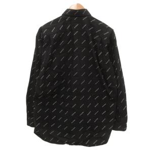 BALENCIAGA ボタンダウンシャツ 長袖 総柄 ロゴ 37 黒 ブラック 白 ホワイト /JS GY42