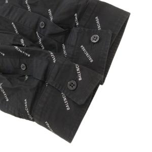 BALENCIAGA ボタンダウンシャツ 長袖 総柄 ロゴ 37 黒 ブラック 白 ホワイト /JS GY42