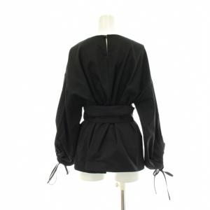 ADORE 20AW メモリーグログランブラウス シャツ 38 黒 ブラック ギャザースリーブ ウエストマーク 長袖