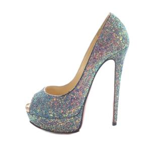 Christian Louboutin パンプス ハイヒール グリッター ラメ オープントゥ 36 23cm 青 ブルー GY99 /MQ