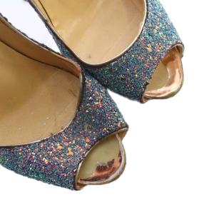 Christian Louboutin パンプス ハイヒール グリッター ラメ オープントゥ 36 23cm 青 ブルー GY99 /MQ