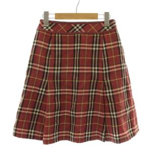 BURBERRY BLUE LABEL フレアスカート ウール ひざ丈 チェック柄 36 赤 レッド /XZ GY99