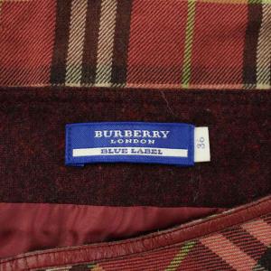 BURBERRY BLUE LABEL フレアスカート ウール ひざ丈 チェック柄 36 赤 レッド /XZ GY99