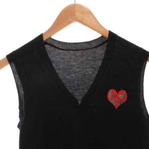 lucien pellat finet ニットベスト プルオーバー カシミヤ Vネック ハート刺繍 XS 黒 ブラック /FF GY64