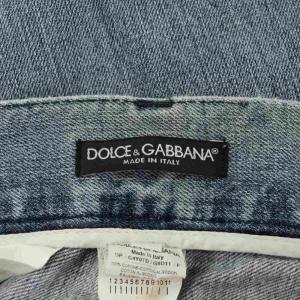 DOLCE&GABBANA デニムパンツ ジーンズ ストレート ダメージ加工 ロゴプレート ジップフライ 46 青 ブルー G4Y0TD
