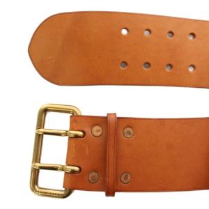 RALPH LAUREN ヴィンテージ ベルト バックル レザー ダブルプロング ロゴ ゴールド金具 茶色 ブラウン /XZ GY19