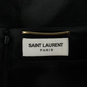 SAINT LAURENT PARIS 21年製 サテン ペンシル ミディスカート ウール シルク タイト 38 黒 ブラック 無地 ひざ丈 684007
