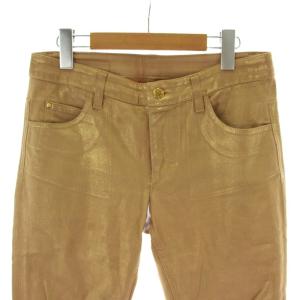 LOUIS VUITTON ストレッチパンツ 36 ゴールドカラー ベージュ ストレート フルレングス 金ボタン RW122W F2PA21B6G