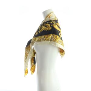 VERSACE atelier ヴィンテージ 大判スカーフ 絹 シルク ロゴ 総柄 ドラゴン 黄 イエロー GY18 /MQ