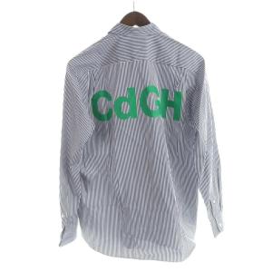 COMME des GARCONS HOMME HOMME AD2022 HK-B014 AD2022 シャツ 長袖 ストライプ バックプリント 紺 ネイビー 白