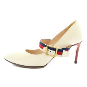 GUCCI シルヴィ メリージェーン パンプス レザー ポインテッドトゥ ハイヒール ウェブライン ストラップ 36