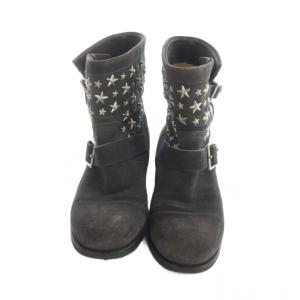 JIMMY CHOO ショートブーツ ラウンドトゥ スエード スタッズ ベルト 40 25cm グレー GY19 /MQ