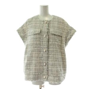 24SS CHARLOTTE TWEED MATY ジャケット ツイード 38 白 ホワイト グレー ノーカラー