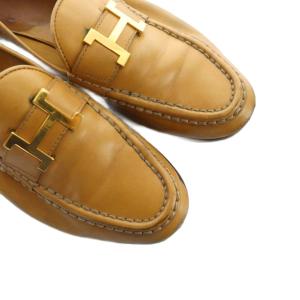 HERMES コンスタンス ローファー レザー ロゴ金具 茶 ブラウン GY19 /MQ OH