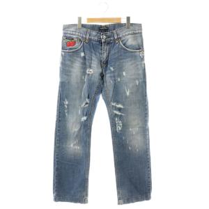 16 CLASSIC デニムパンツ ジーンズ ダメージ加工 ワッペン 46 ブルー /CX GY19