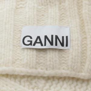 GANNI マフラー ウール ケーブル編み ロゴ ホワイト /YO16 GY19