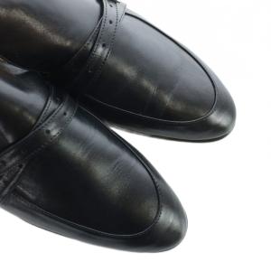 J&M DAVIDSON ローファー ロゴ レザー ベルト アーモンドトゥ 39 25.5cm 黒 ブラック GY19 /MQ