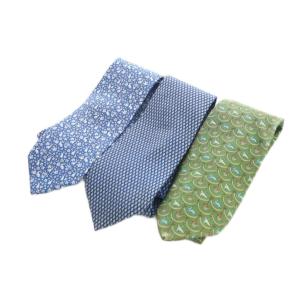 ネクタイ 3本セット 絹 シルク 総柄 うさぎ ラグビーボール ロゴ 青 ブルー 緑 グリーン GY18