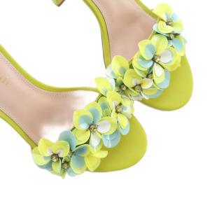 kate spade new york OCTAVIA サンダル チャンキーヒール ロゴ フラワーモチーフ 5.5 22.5cm 緑 グリーン