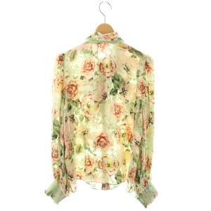 alice + olivia ブラウス シャツ 花柄 リボン シアー シルク混 M グリーン マルチカラー /CX GY19