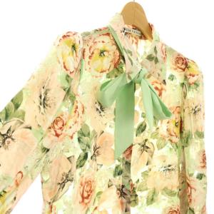 alice + olivia ブラウス シャツ 花柄 リボン シアー シルク混 M グリーン マルチカラー /CX GY19