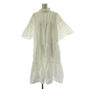 ワンピース ピマコットン XS 白 ホワイト 半袖 ひざ丈 フレアシルエット リボン /PP GY19