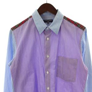 COMME des GARCONS HOMME AD2008 ストライプシャツ SS 青 ブルー マルチカラー クレイジーパターン 長袖 レギュラーカラー