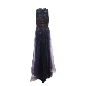 TADASHI SHOJI レースパッチワークイリュージョンガウン ドレス ワンピース 6 ネイビー BWK22895L